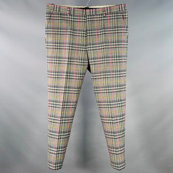 MSGM Size 36 Multi Color Plaid Virgin Wool Tapered Flat Front Dress Pants - Picture 1 of 7
